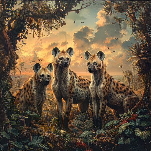 Hyenas in a fantastical savannah landscape