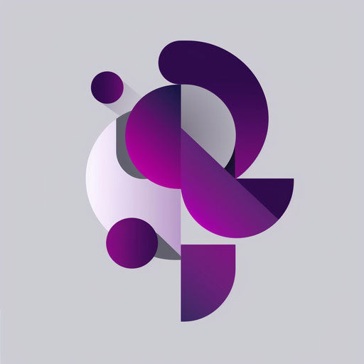 Online logo with abstract shapes and clean design, purple and grey