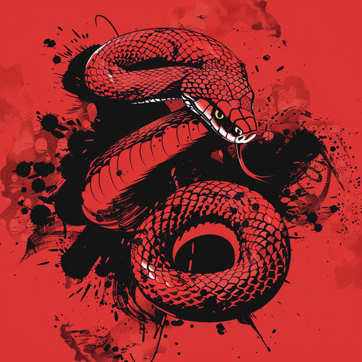 Dynamic flat tattoo sketch of a red snake attacking