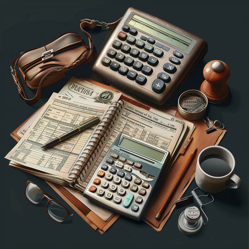 Realistic accounting illustration on dark charcoal background