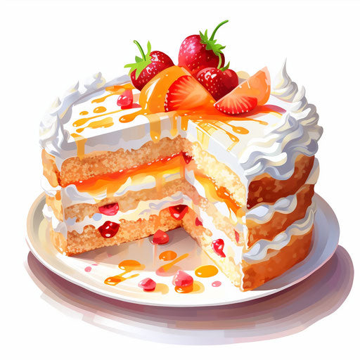 Birthday cake illustration in Impressionistic style