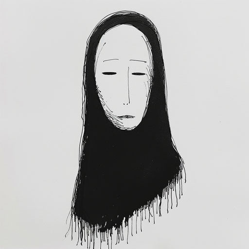 Minimalist flat tattoo sketch of No-Face with a delicate line