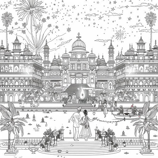 Diwali night with lit temples and celebrations