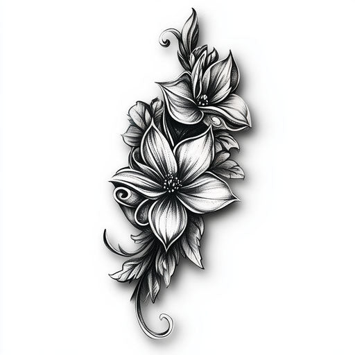 Flat tattoo sketch of inner elbow tattoo in black and gray style