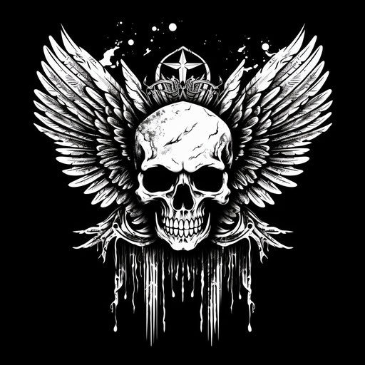 Skull with wings on Indiana flag, black-and-white print