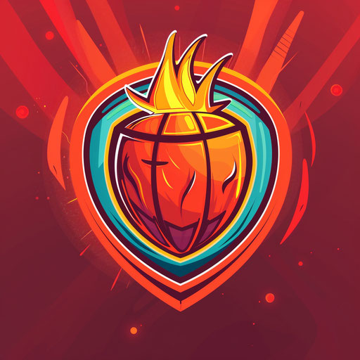 Basketball logo with shield design on vibrant red background