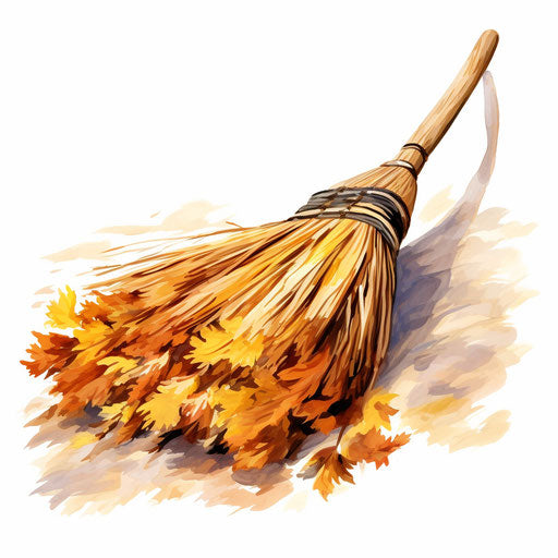 Broom illustration in the style of oil painting, on white background