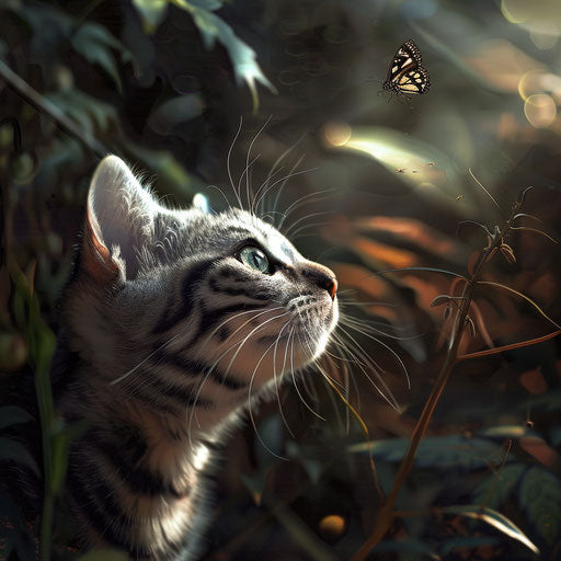 American shorthair cat staring at insect