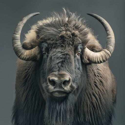 Detailed studio portrait of musk ox in high definition