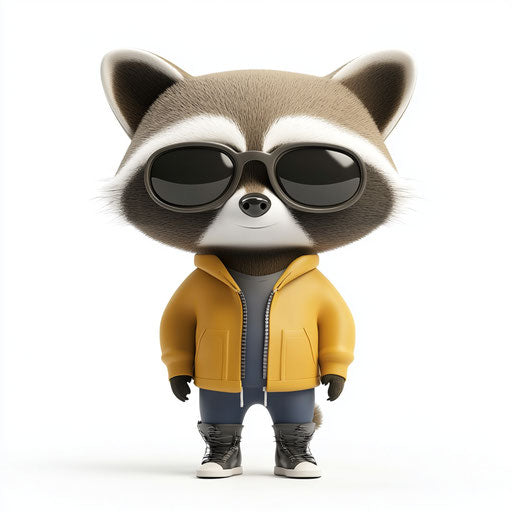 3D raccoon in photo realistic style on flat white background