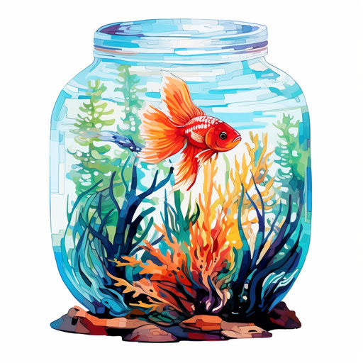 Aquarium clipart in the style of Oil painting