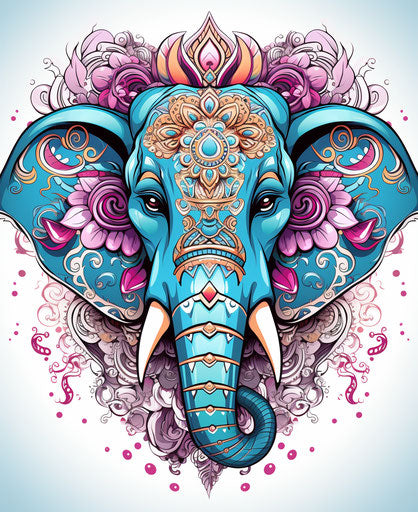 Elephant with traditional headdress in an Asian style