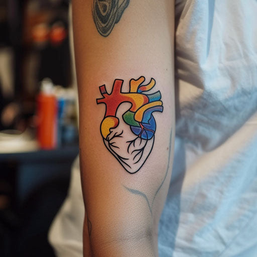 Vibrant flat tattoo sketch of a heart in a single line