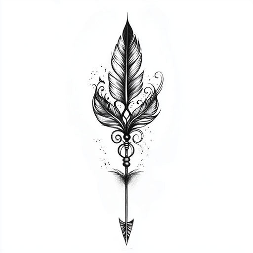 Abstract feather and arrow neck tattoo sketch