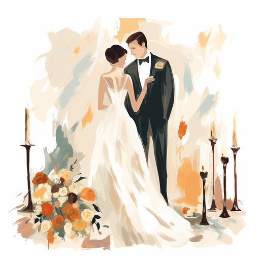 Wedding clipart images in the style of Impressionistic Art, on white background