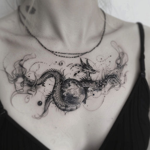 Cosmic and Mythical Collarbone Tattoo