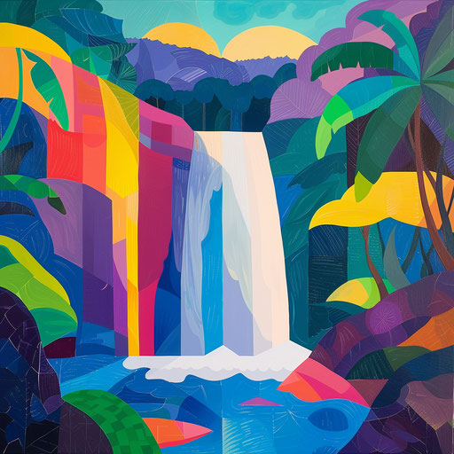 La Fortuna Waterfall with bold shapes and vibrant colors