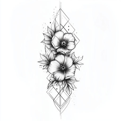 Outer forearm tattoo design for females with floral and geometric elements