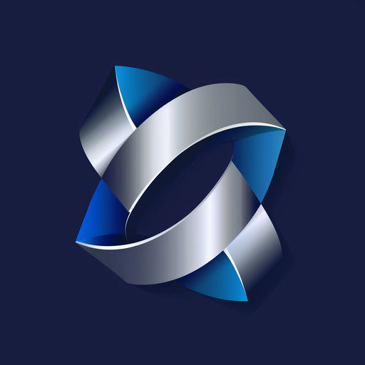 Online logo with clean typography and a corporate look, in a blue and silver palette