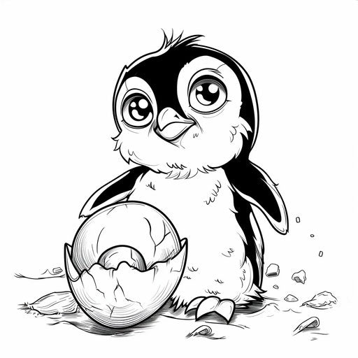 A cute baby penguin hatching from an egg