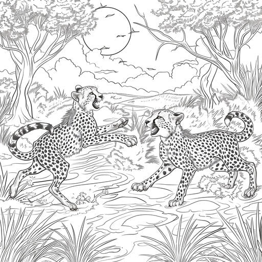 Playful scene of cheetahs playing tag with each other