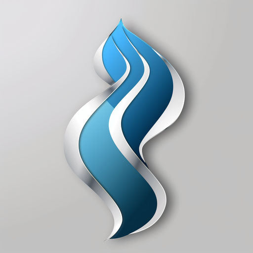 Graphic design logo with clean typography and corporate style, blue and silver palette