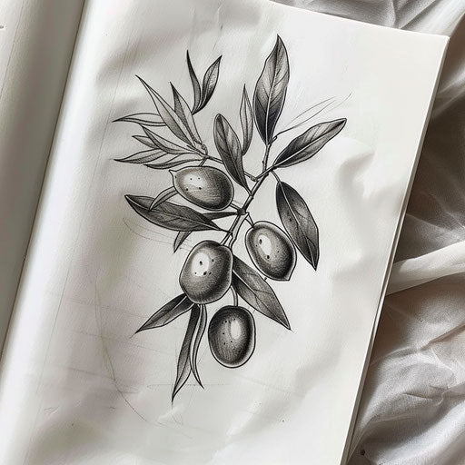 Realistic olive branch tattoo design with lifelike leaves