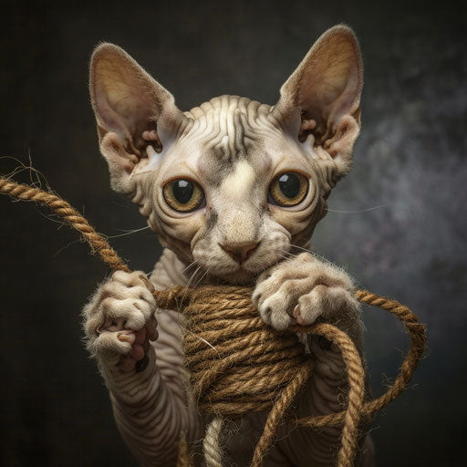 Cornish Rex cat playing with yarn