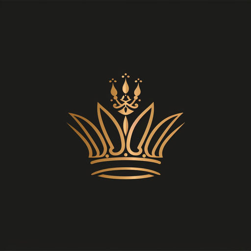 Gold and black crown logo on minimalist background