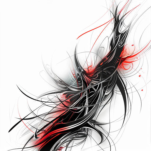 Tribal fire tattoo, sharp lines and swirling patterns