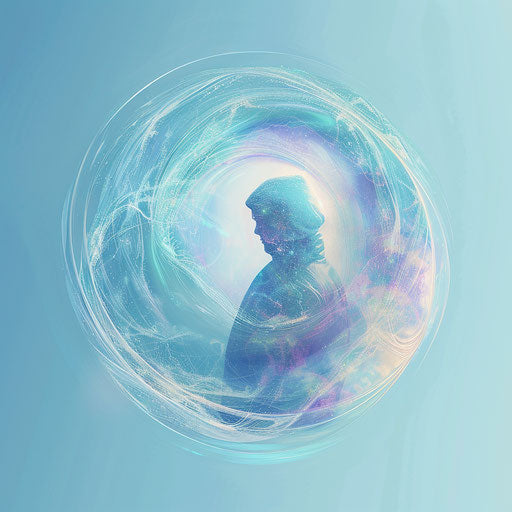 Human figure in a protective bubble