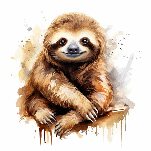 Sloth clipart in the style of Oil painting, on a white background