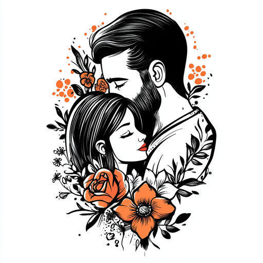 Beautiful flat tattoo sketch of mom and dad in comic book style
