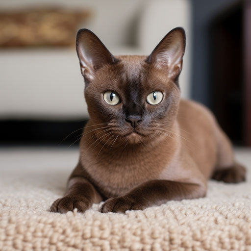 Burmese cat lying on a carpet