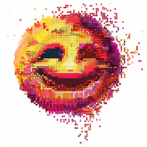 Digital pixel art of a smiley face tattoo on white background