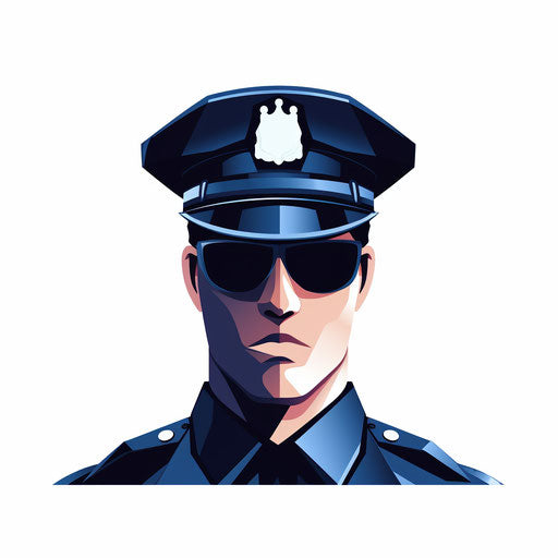 Minimalist style illustration of a cop, on a white backdrop