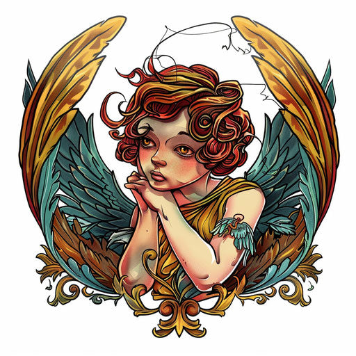 Cherub tattoo in colorful neo-traditional style