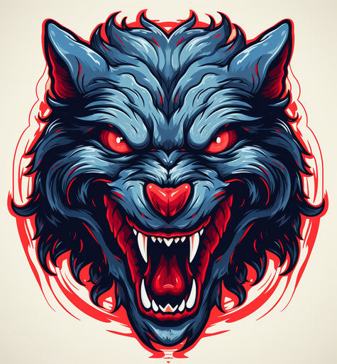 Cartoon werewolf head, louis rhead style, mythical beasts