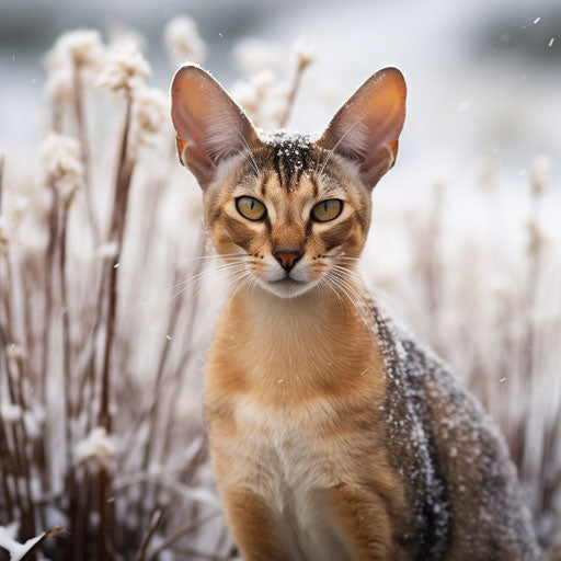 Oriental shorthair cat in a snowy field