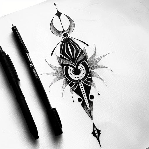 Bold flat tattoo sketch of a tribal design made entirely from dots