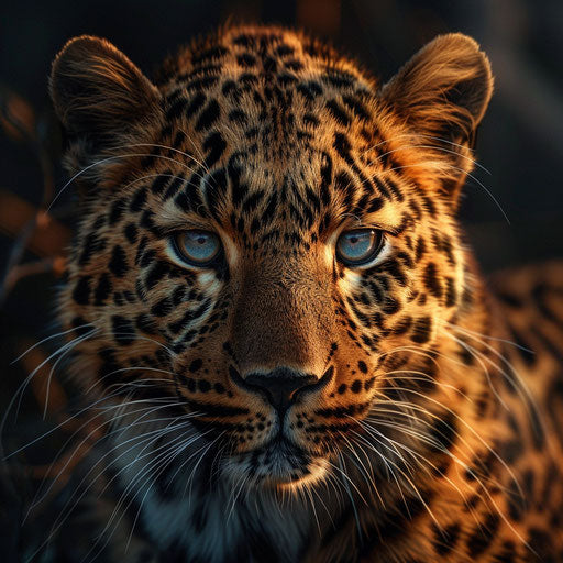 The ethereal beauty of an Amur leopard's eyes illuminated by the soft glow of twilight