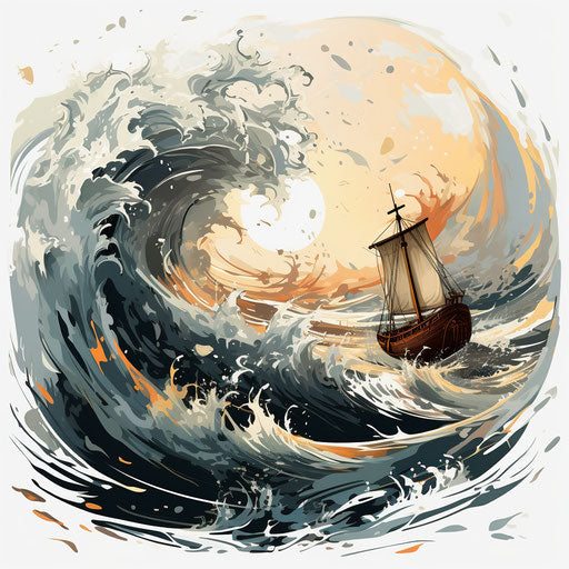 Storm clipart in the style of oil painting on white background
