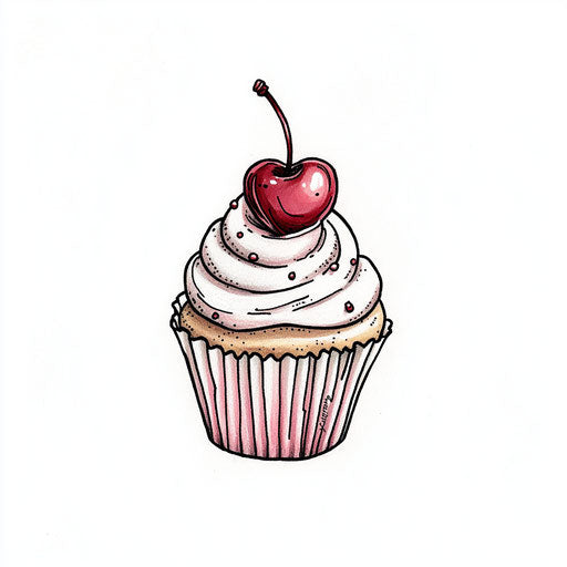 Cute cupcake tattoo sketch on white background