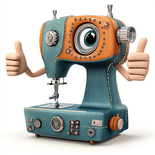 Humorous caricature of a sewing machine with human characteristics
