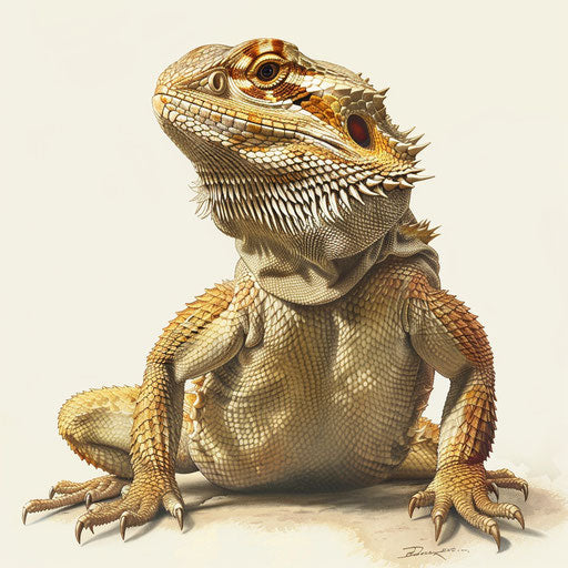 Detailed illustration of a bearded dragon, highlighting its unique features and dignified posture