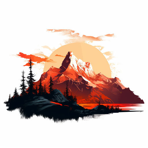 Mountain silhouette in Oil painting style on white background