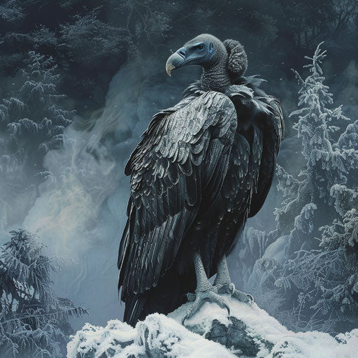 Vulture bird in a frosty winter landscape