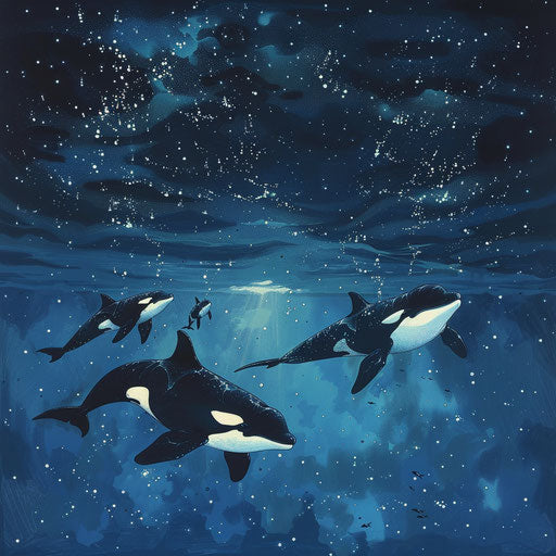 Killer whales under the night stars