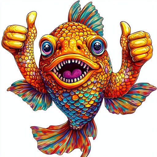 Humorous caricature of a koi fish with human characteristics