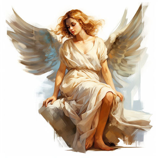 Angel in Oil Painting Style, on White Background